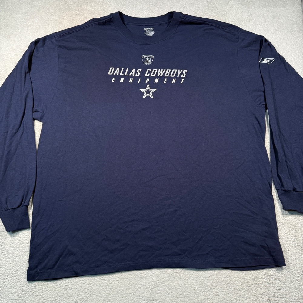 Vintage Y2K Reebok T-Shirt Men 2XL Navy Dallas Cowboys NFL Equipment Long Sleeve